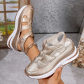 Women's sandals with wedge heel – Closed toe – Cut-out design – Padded sole – Velcro closure