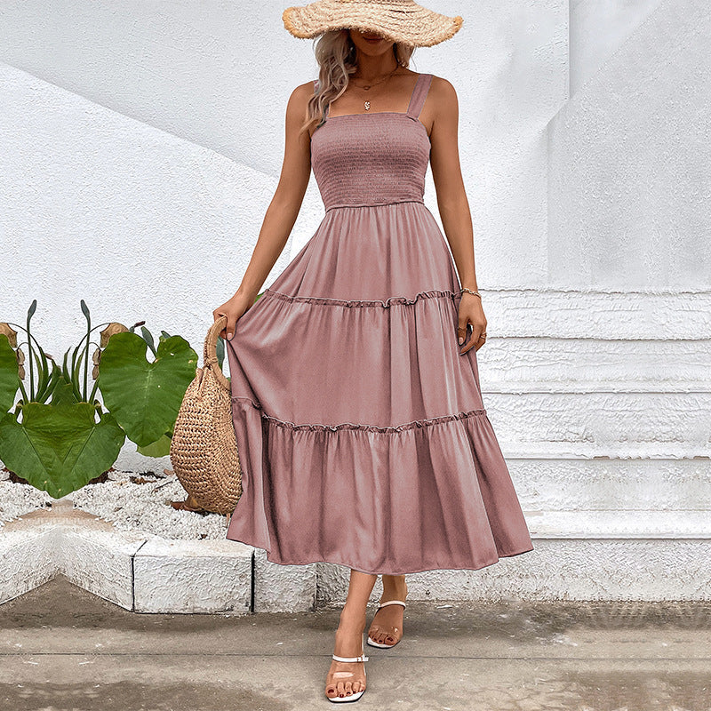 Dress for Women – Sleeveless – Smocked Bodice – A-Line – Mid-Length – Cotton Blend