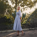 Women's Midi Dress – A-line Fit – Cotton Blend – V-neck with Ruffles – Long Sleeves