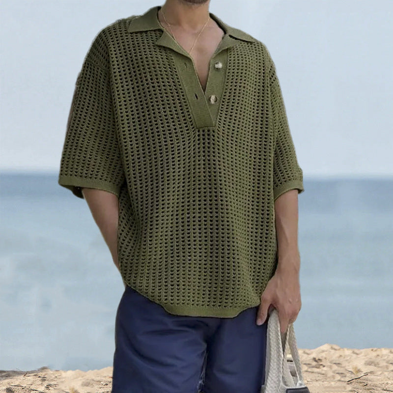Open Knit Oversize Short Sleeve Sweater