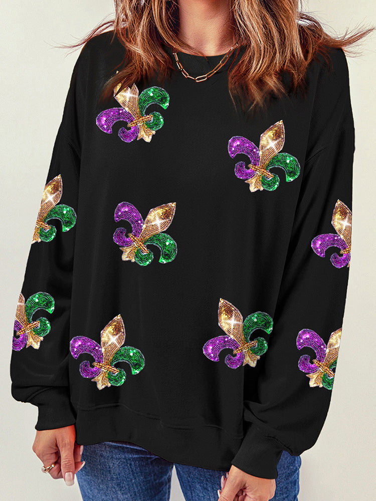 Sequin Detail Relaxed Cotton Blend Sweatshirt