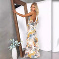 Women's A-line dress – V-neck – Tie back – Lightweight fabric – Artistic print