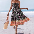 Women's Strapless Dress – Cotton Blend – A-line – Floral Pattern – Midi – Convertible
