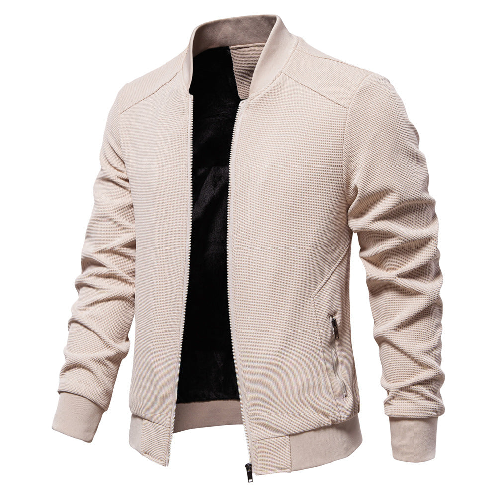 Herre bomberjakke – Slim fit – Tekstureret materiale – Lynlåslukning – Ribkanter
