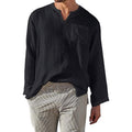 Men's Shirt with Long Sleeves – Linen-Cotton Blend – Relaxed Fit – Mandarin Collar
