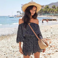 Women's Off-Shoulder Dress – Elastic Waist – Ruched Sleeves – Light and Breathable