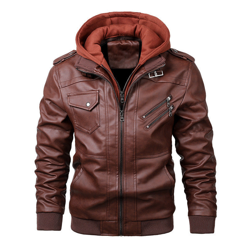 Slim Fit Hooded Hybrid Leather Jacket