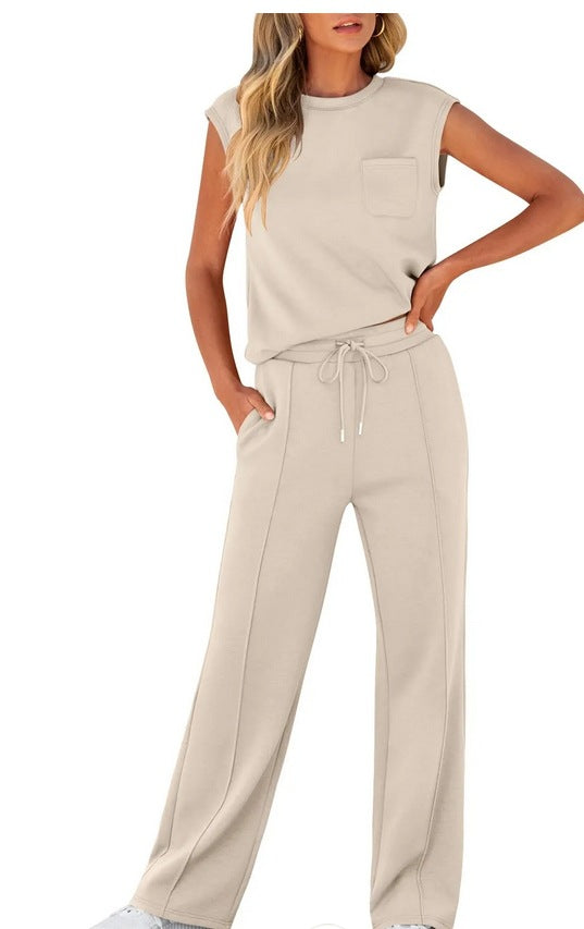 Women's Two-piece Set – Sleeveless Top – Loose Fit – Light Breathable Fabric – Drawstring Waist