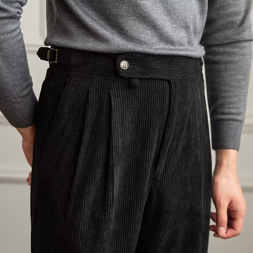 Corduroy Pleated High Waist Trousers