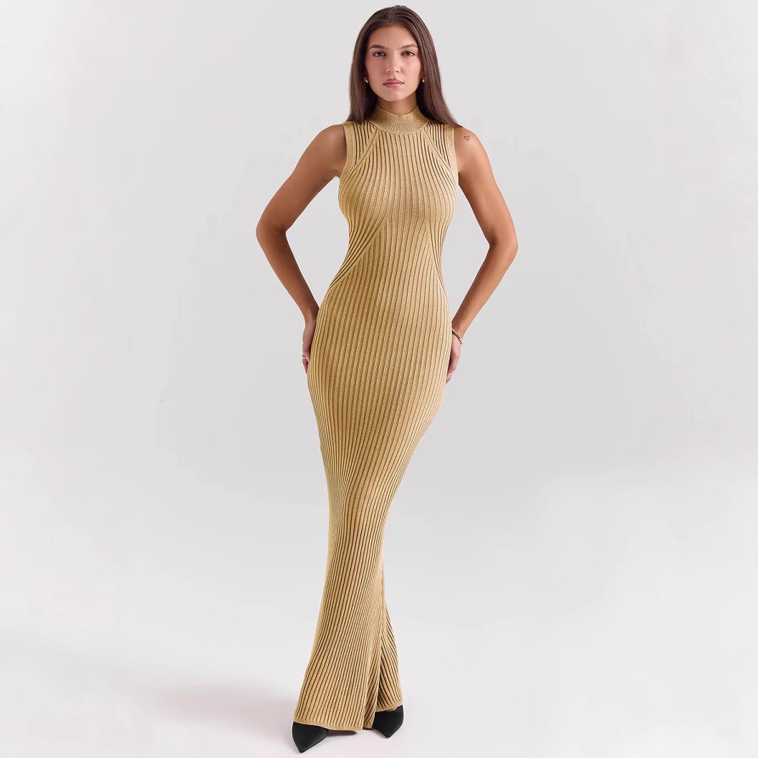 Ribbed Knit Turtleneck Mermaid Dress