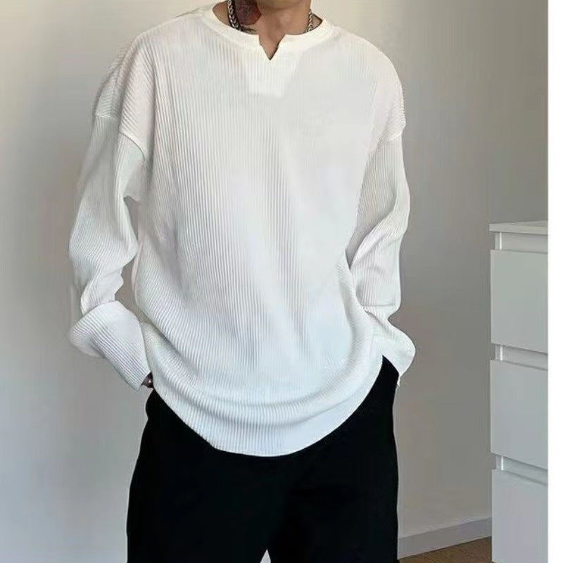 Men's Long-Sleeve T-Shirt – Rib Knit – Relaxed Fit – V-Neck Comfort Top