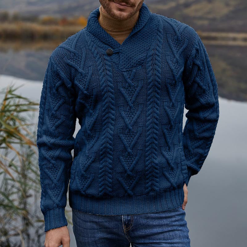 Wool Blend Relaxed Fit Cable Knit Pullover Sweater