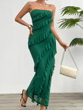 Dress for Women – Strapless – Tailored – Ankle-Length – Asymmetric Ruffle Details