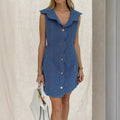 Women's Denim Dress – Tailored Fit – Sleeveless – Sculpted Placket