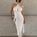 Women's Evening Dress – Satin – Slim Fit Mermaid Cut – Halterneck with Keyhole Detail