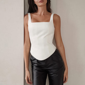 Square Neck Corset-Inspired Cropped Camisole Top