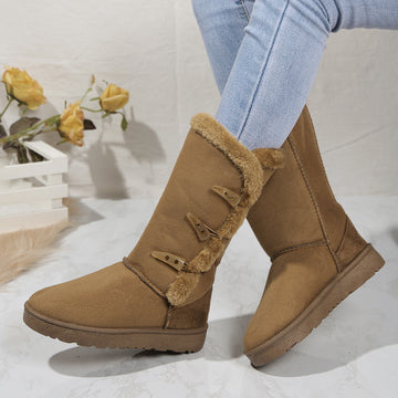 Faux Suede Faux Fur Trim Mid-Calf Boots