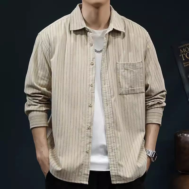 Men's Shirt with Long Sleeves – Relaxed Fit – Striped – Breathable Cotton