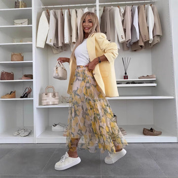 Dame Lang Nederdel – Let Mesh – Elastisk Talje – Flowy Pasform – Citronprint