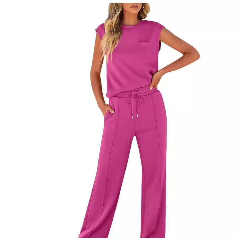 Women's Two-piece Set – Sleeveless Top – Loose Fit – Light Breathable Fabric – Drawstring Waist