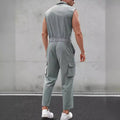Men's Jumpsuit – Slim Fit – Sleeveless – Button Closure – Shirt Collar – Cargo Details