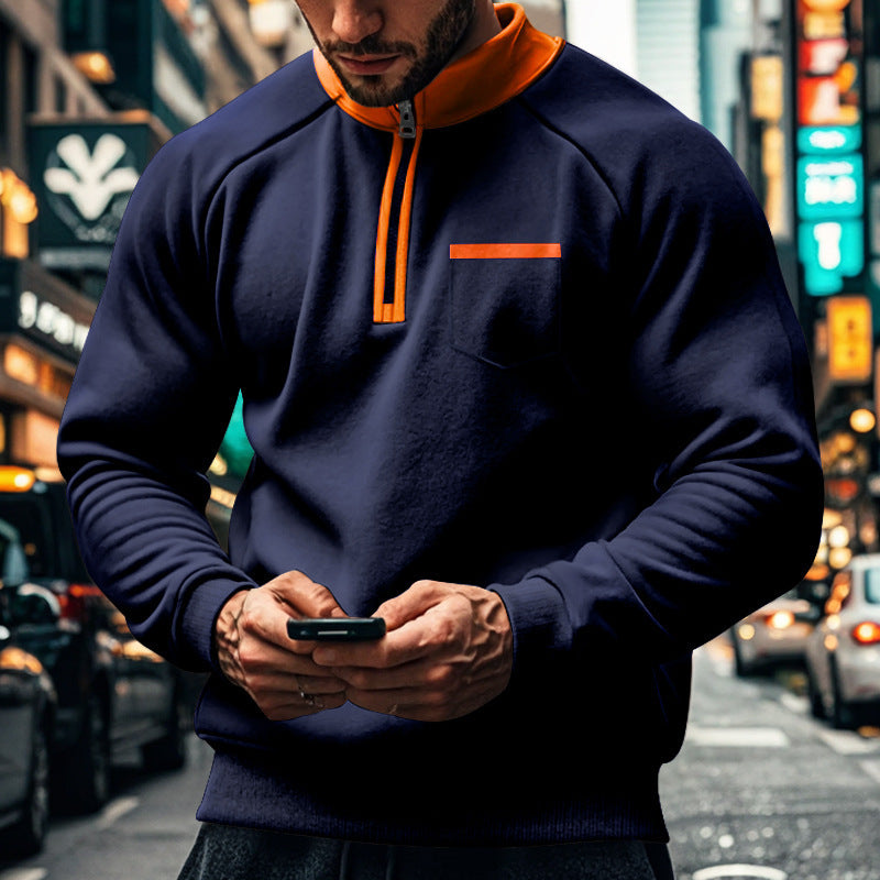 Cotton Blend Regular Fit Zip Neck Sweatshirt