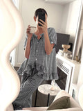 Women's Set with Shirt and Pants – Light Cotton – Relaxed Fit – Ruched Details