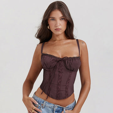 Cropped Satin Look Lace Camisole Top