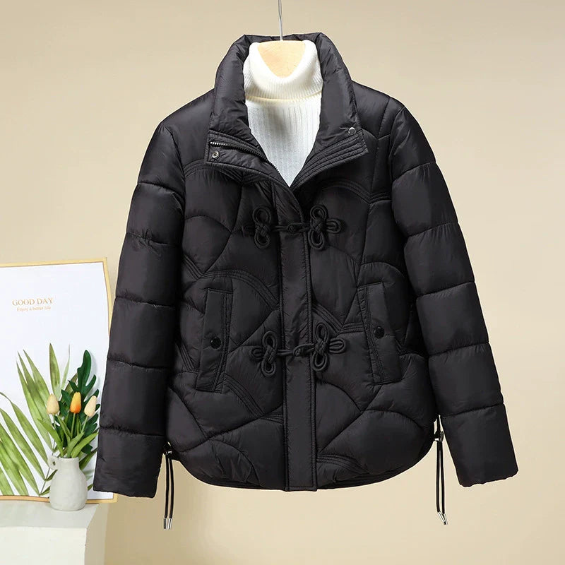 Geometric Frog Button Adjustable Puffer Jacket