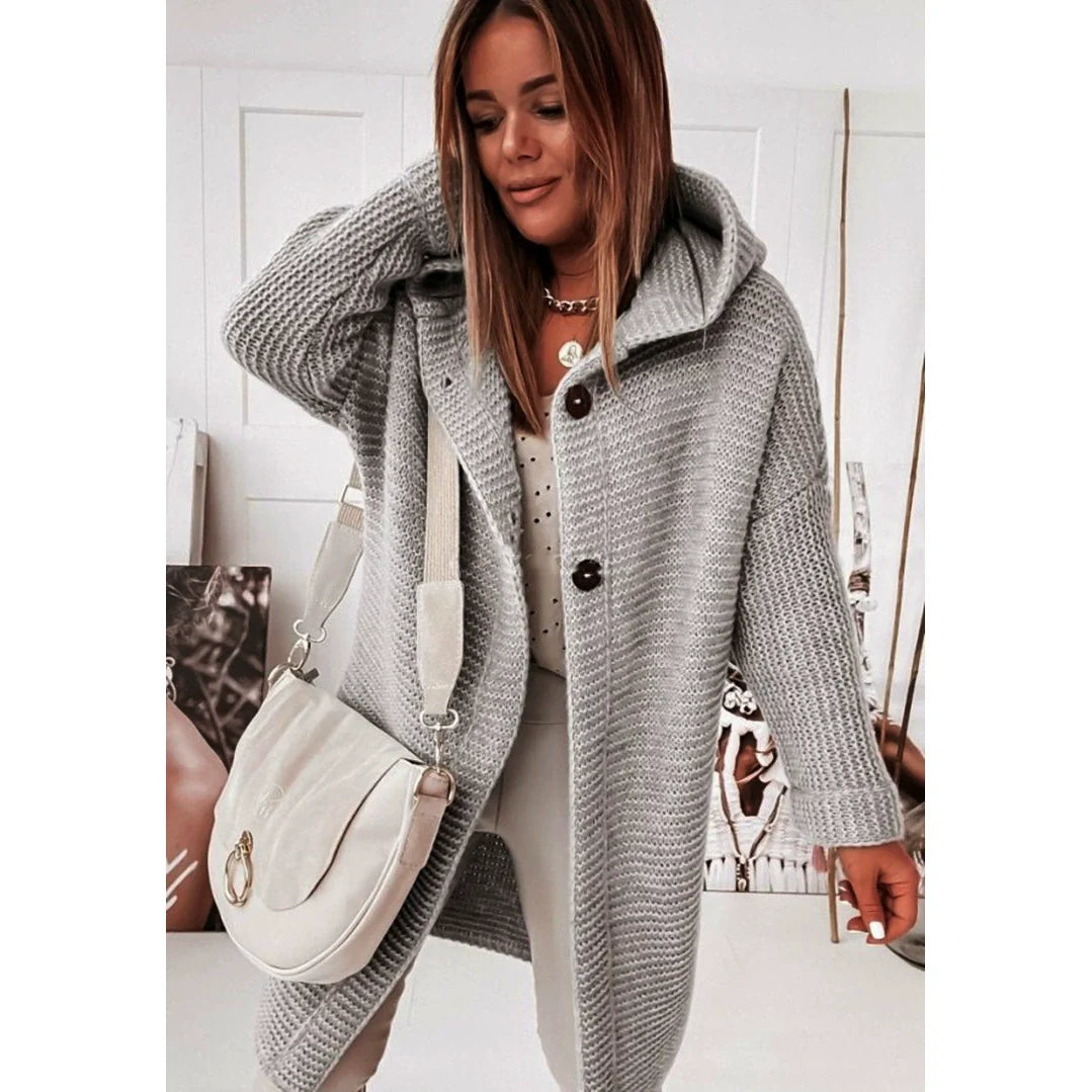 Ribbed Knit Long Line Hooded Cardigan