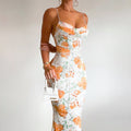 Dress for women – Long model – Tight fit – Spaghetti straps – Floral design