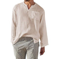 Men's Shirt with Long Sleeves – Linen-Cotton Blend – Relaxed Fit – Mandarin Collar