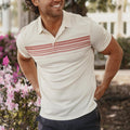 Men's polo shirt – Slim fit – V-neck with buttons – Breathable cotton blend – Striped