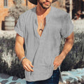 Men's Short-Sleeved Shirt – Relaxed Fit – V-Neck – Natural Fibers