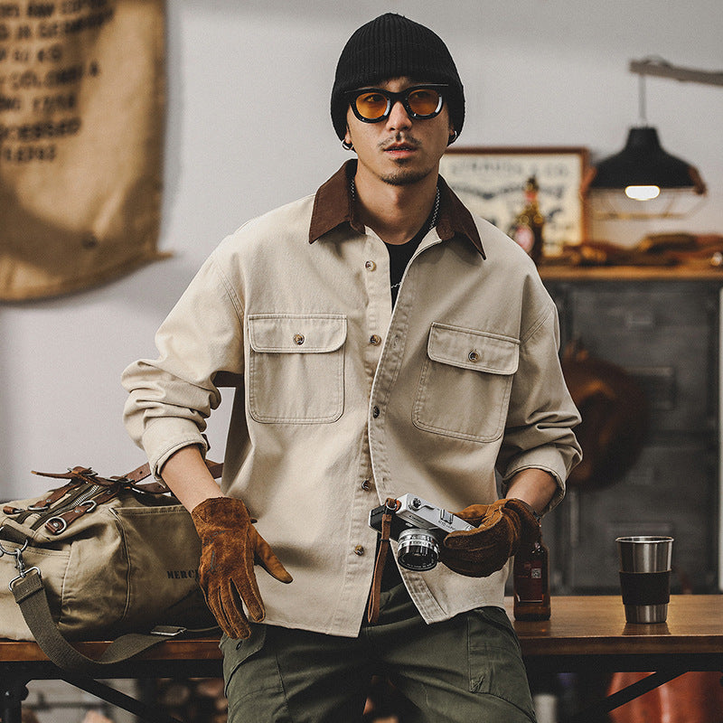 Canvas Loose Fit Contrast Collar Work Jacket
