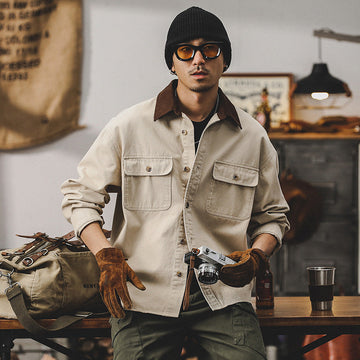 Canvas Loose Fit Contrast Collar Work Jacket