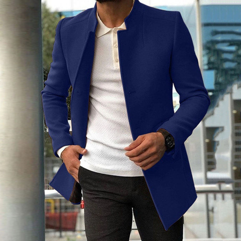 Men's Overcoat – Wool Blend – Slim Fit – Stand Collar – Hidden Closure