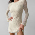 Women's Mini Dress – Jacquard – Slim Fit – Long Sleeves – Round Neck – Elegant Look
