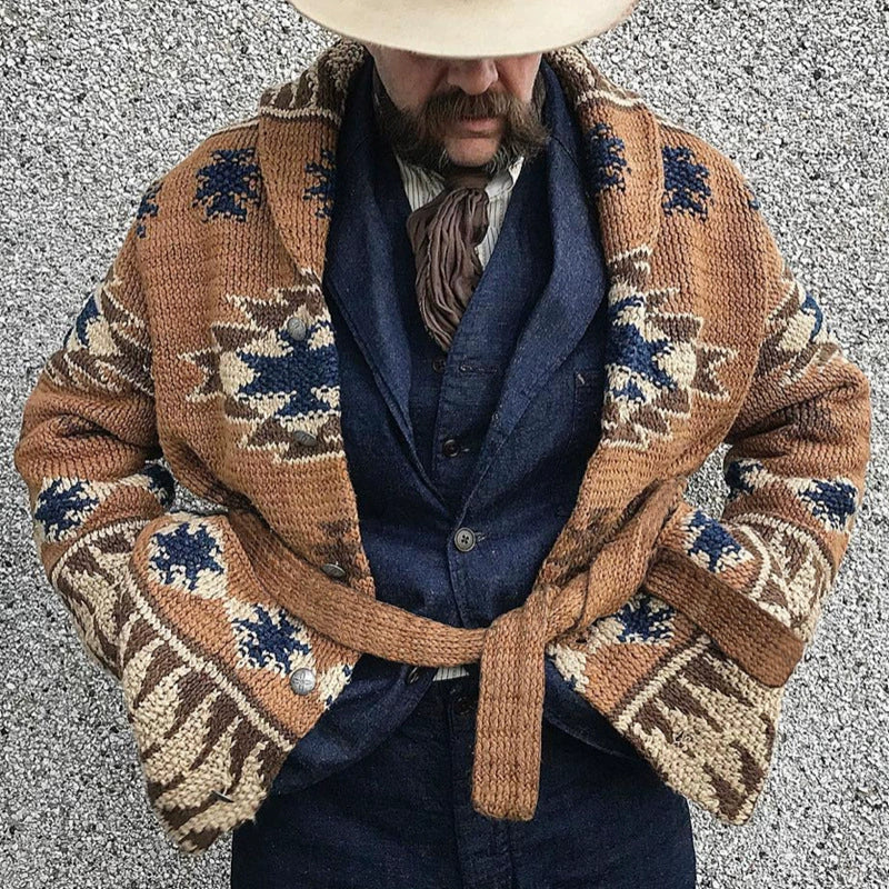 Wool Knit Shawl Collar Belted Cardigan Sweater