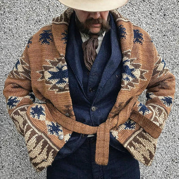 Wool Knit Shawl Collar Belted Cardigan Sweater