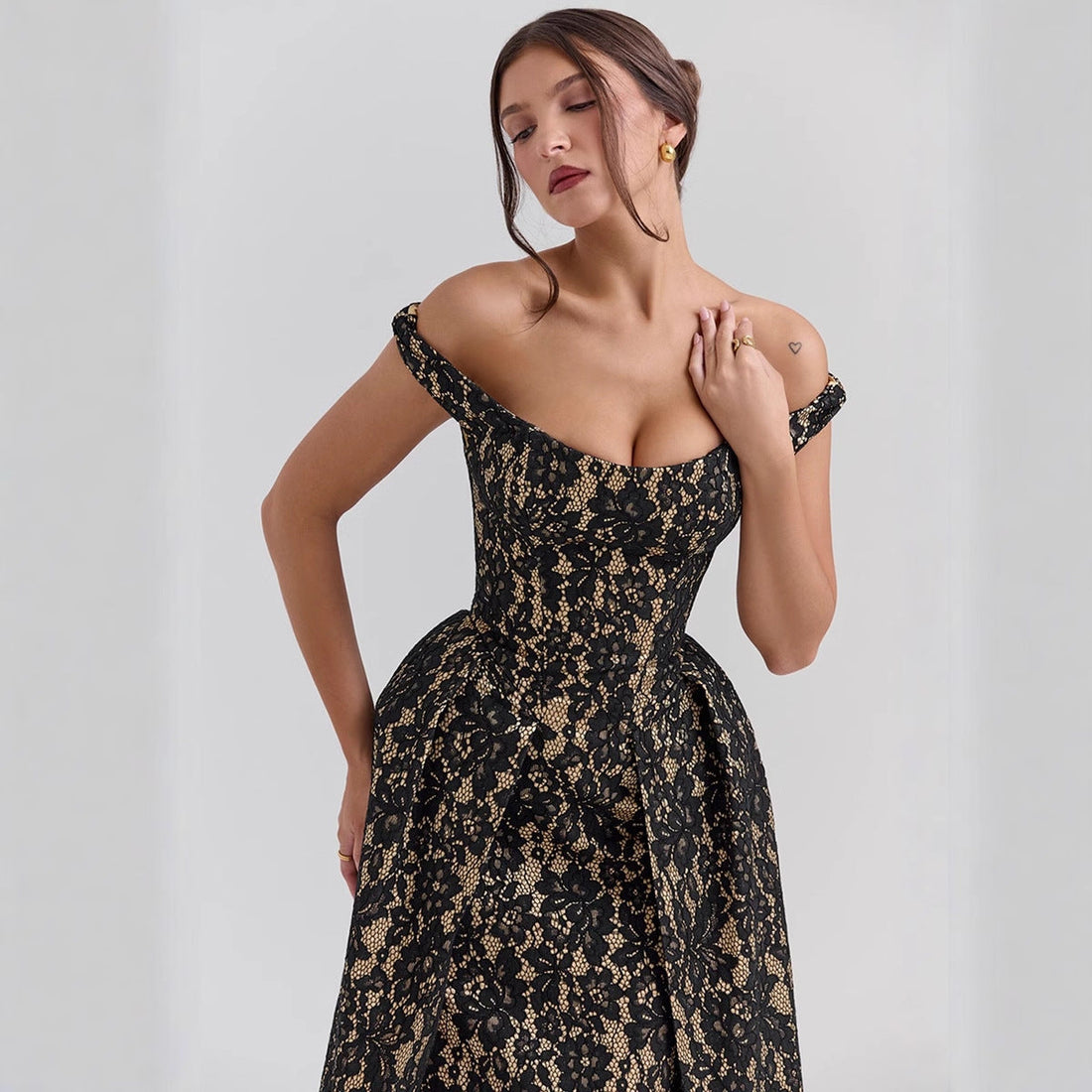 Off-Shoulder Lace Open Back Dress
