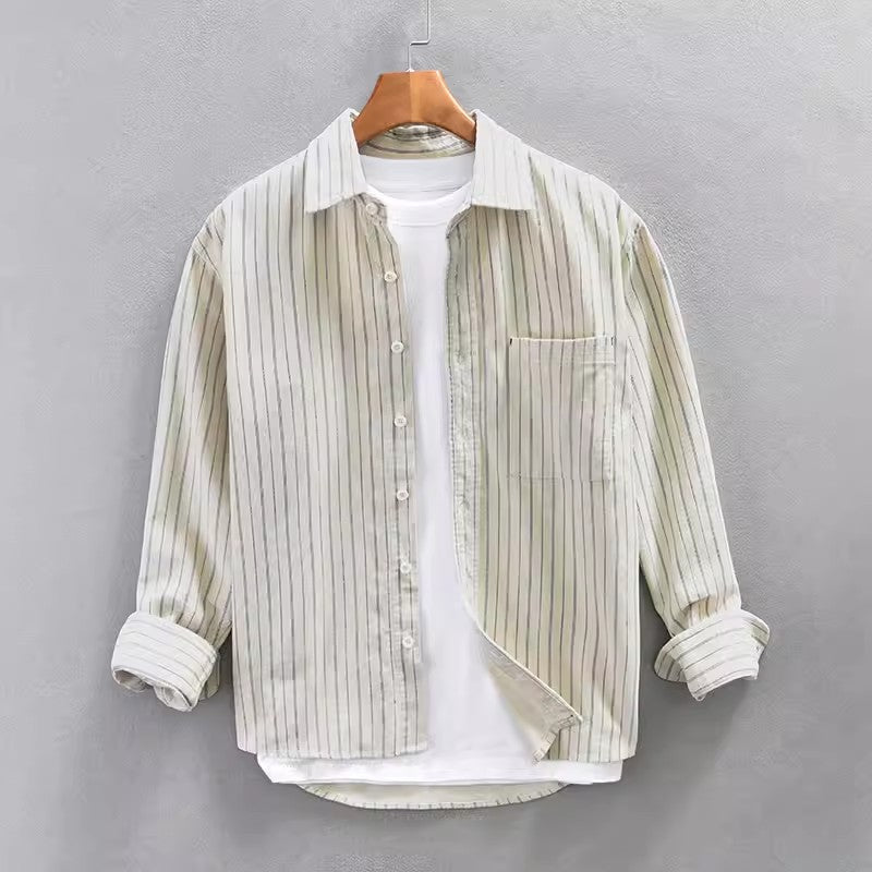 Cotton Blend Relaxed Fit Vertical Stripes Shirt