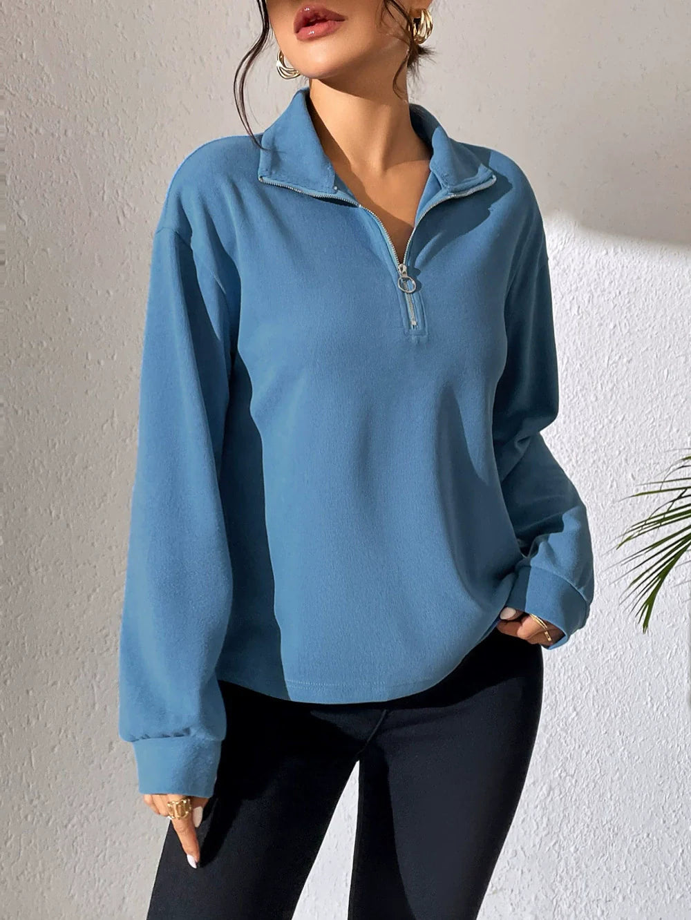 Relaxed Fit Half Zip Pullover Top