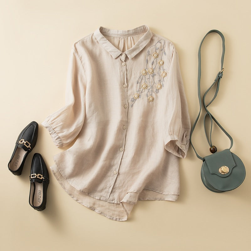 Natural Fibers Relaxed Fit Embroidered Shirt