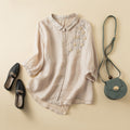 Women's Shirt – Natural Fibers – Relaxed Fit – Embroidered Chest – Medium-Length Sleeve
