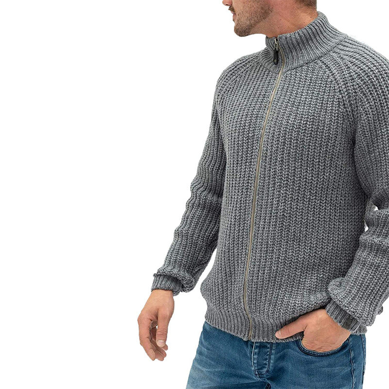 Chunky Knit Wool Blend Full-Zip Cardigan