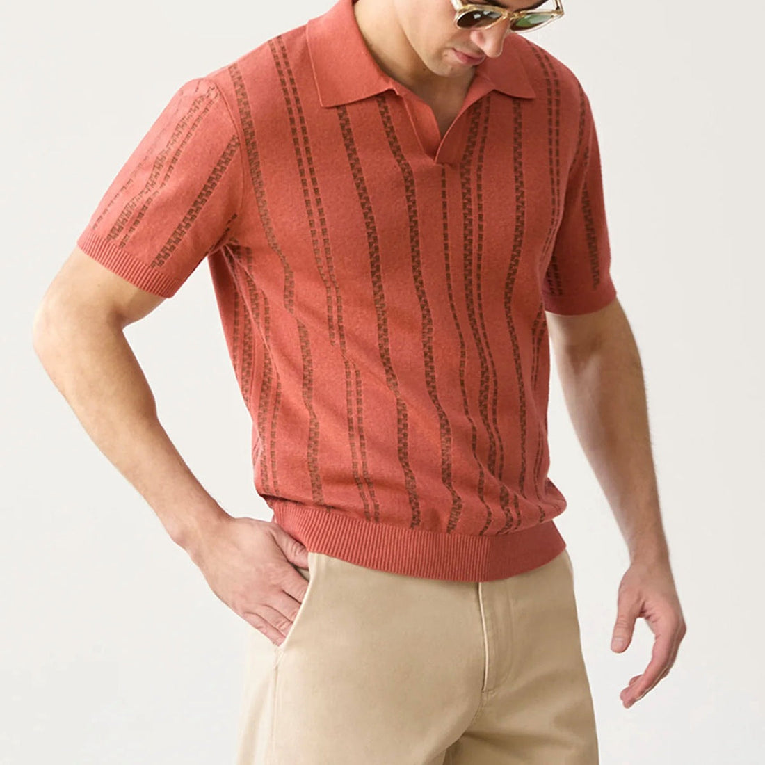 Regular Fit Jacquard Knit V-Neck Polo Shirt
