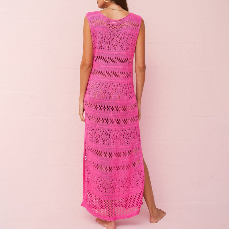 Dress for Women – Knit – Slim Fit – Sleeveless – Open Knit with Side Slit