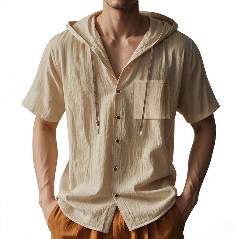 Linen Blend Relaxed Fit Shirt with Hood