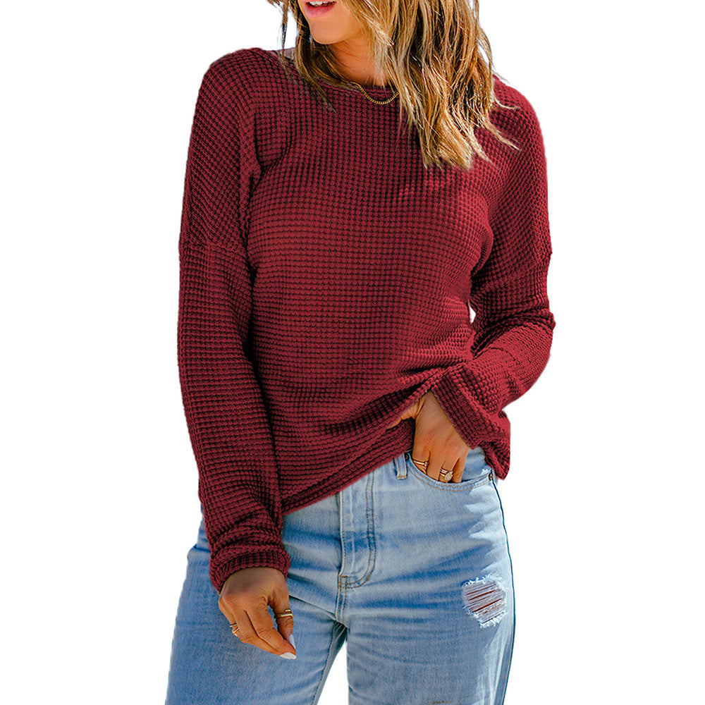 Waffle Knit Relaxed Fit Drop Shoulder Top